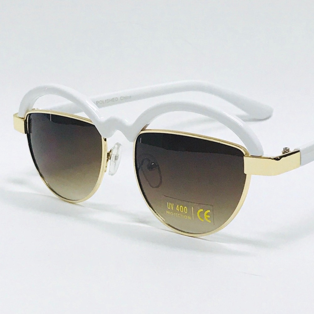 Sunglasses White Frame Gold Accent Brown Gradient Lens UV400 Protection Lentes